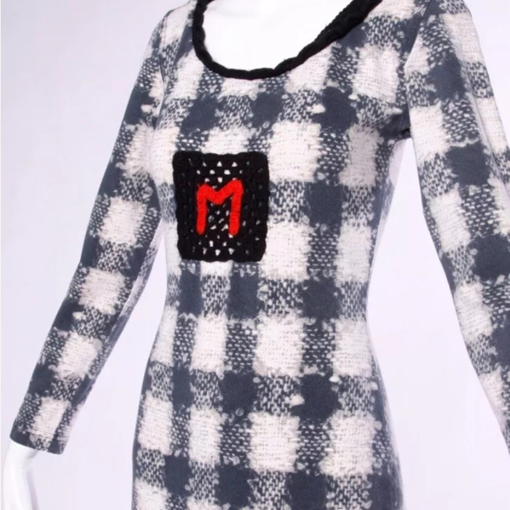 Moschino Vintage 1990s 90s Trompe L'oeil "Woven" Print Body Con Dress Size 8